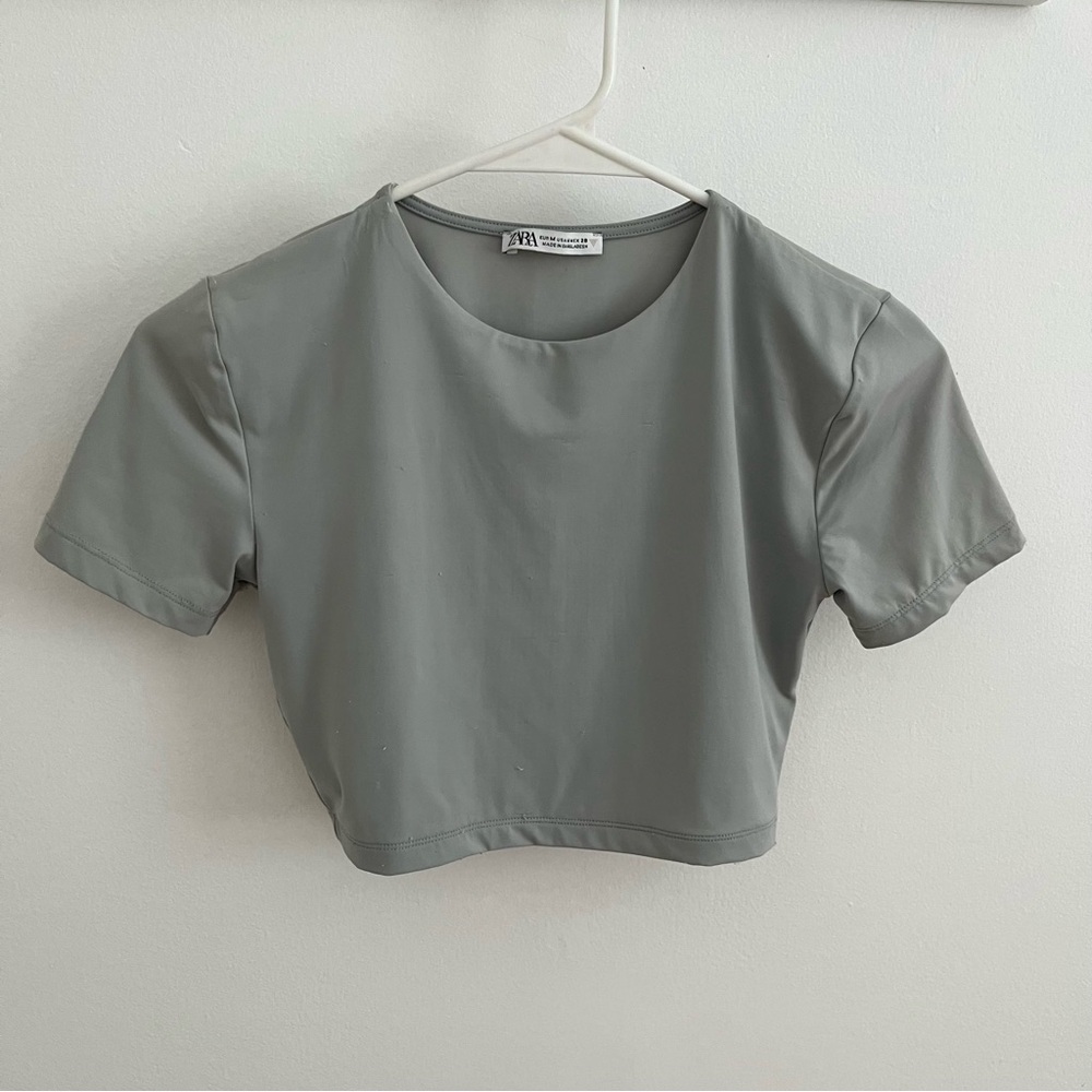 Zara Light Grey Blue Crop Top